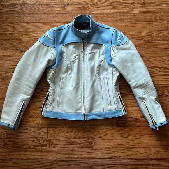 Alpinestars Jackets & Blazers - Alpinestars Stella Light Blue+White Leather Lined Padded Street Moto Jacket